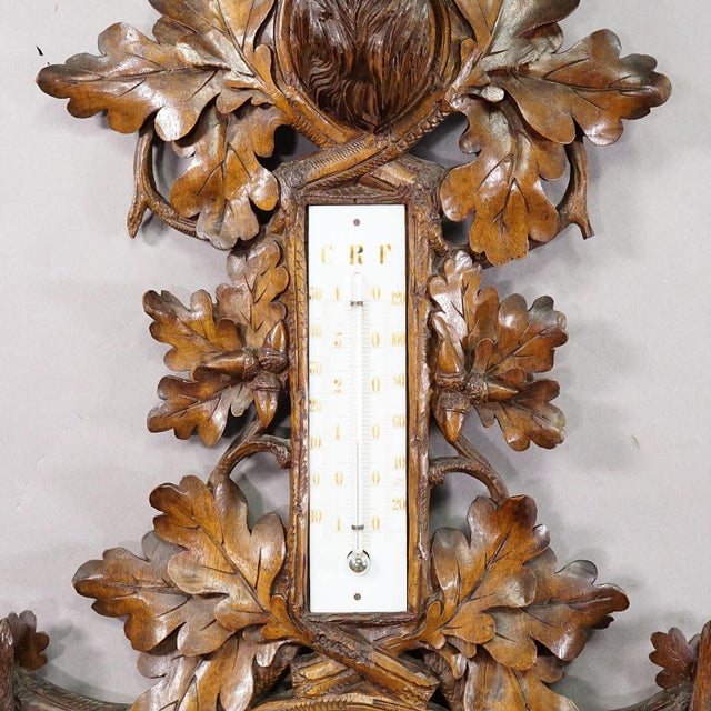 Large Wooden Carved Black Forest Weather Station With Deer For Sale - Image 6 of 13