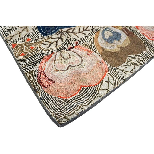 Beautiful White Ivory Field Fascinating Multicolored and Florals Design Antique American Hooked Rug For Sale - Image 4 of 10