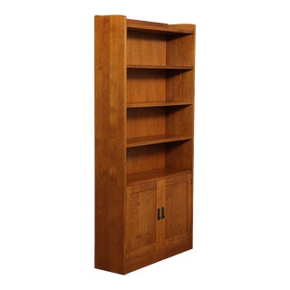 Stickley Mission Collection Oak Tall Bookcase with Lower Doors For Sale