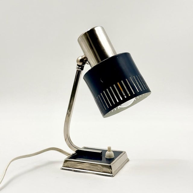 Blue and Chrome Desk Lamp with Slotted Shade, Italy, 1970s For Sale - Image 6 of 16