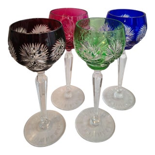 Late 20th Century 4 Nachtman Cut to Clear Colored Crystal Goblets For Sale
