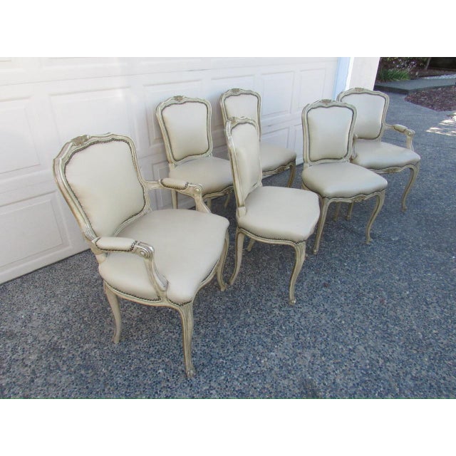 French Set of Six Painted French Louis XV Style Dining Chairs For Sale - Image 3 of 18
