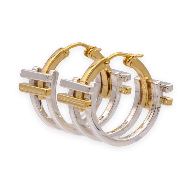 Tiffany and Co. Vintage Tiffany & Co. Frank Gehry Axis Hoop Earrings 18k Gold & Sterling Silver, A Pair For Sale - Image 4 of 9