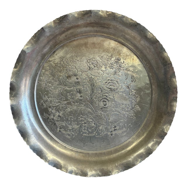 Vintage Federal Silver Co. Hand-Wrought Aluminum Floral Tray For Sale