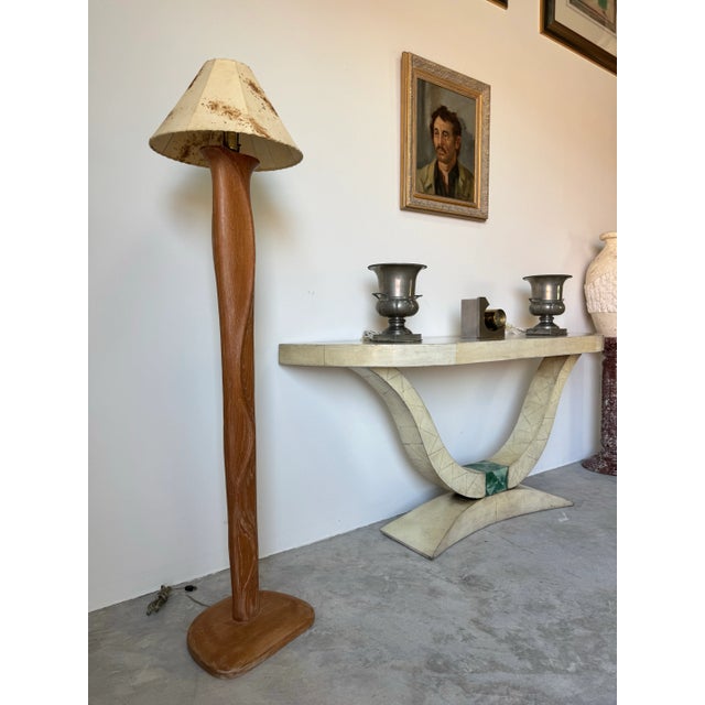 1970s Yasha Heifetz Organic Biomorphic Carved Oak Sculptural Floor Lamp With Original - Sold For Sale - Image 5 of 12