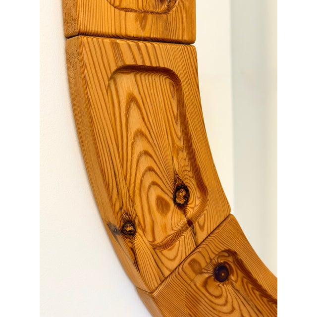 Mid-Century Modern Brutalist Scandinavian Oval Pine Mirror, Denmark, 1960s For Sale - Image 3 of 10