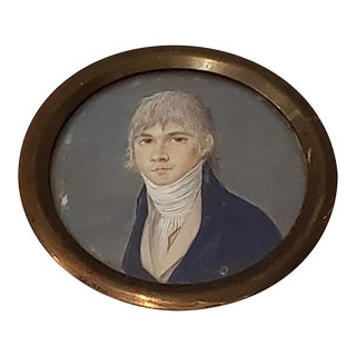 19th Century Portrait Miniature of a Young Man Wearing a Cravat For Sale