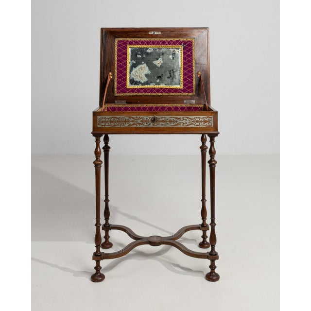 1880-1889 France Rich Walnut Brown Inlaid Walnut Side Table For Sale - Image 4 of 10