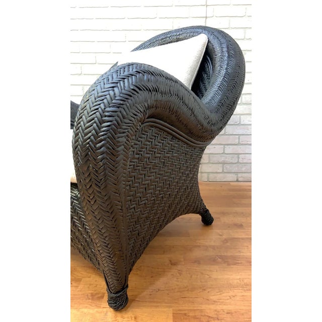 Malabar Woven Wicker Rattan Lounge Chairs W/ Newly Reupholstered Pillows - Set of 2 For Sale In Chicago - Image 6 of 11