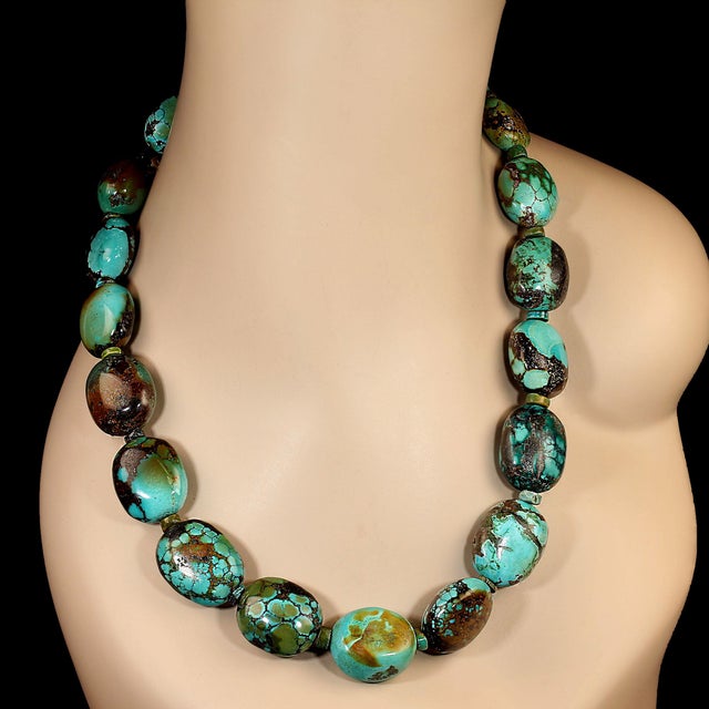 Ajd 21 Inch Gently Graduated Turquoise Nugget Necklace Thoughtful Gift For Sale - Image 4 of 7