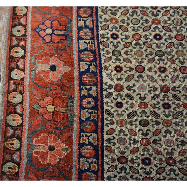1870s Ivory Geometric Tribal Nw Persian Runner Carpet 3' X 14'6" Handmade Wool Runner Rug For Sale - Image 10 of 12