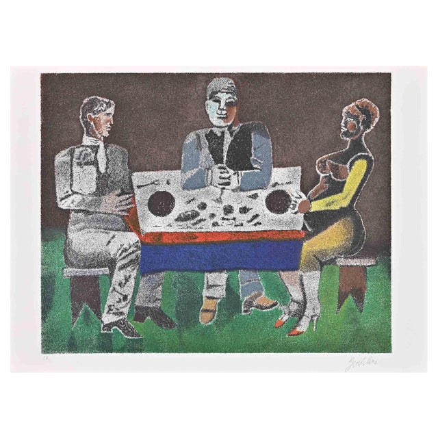Franco Gentilini, The Dinner, Etching, 1970s For Sale