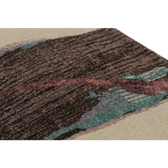 2010s Rug & Kilim’s Distressed Abstract Rug in Beige With Purple Pattern For Sale - Image 5 of 7