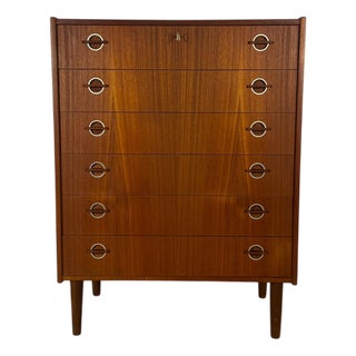 Danish Teak Chest of Drawers with Brass Insert, 1960s For Sale