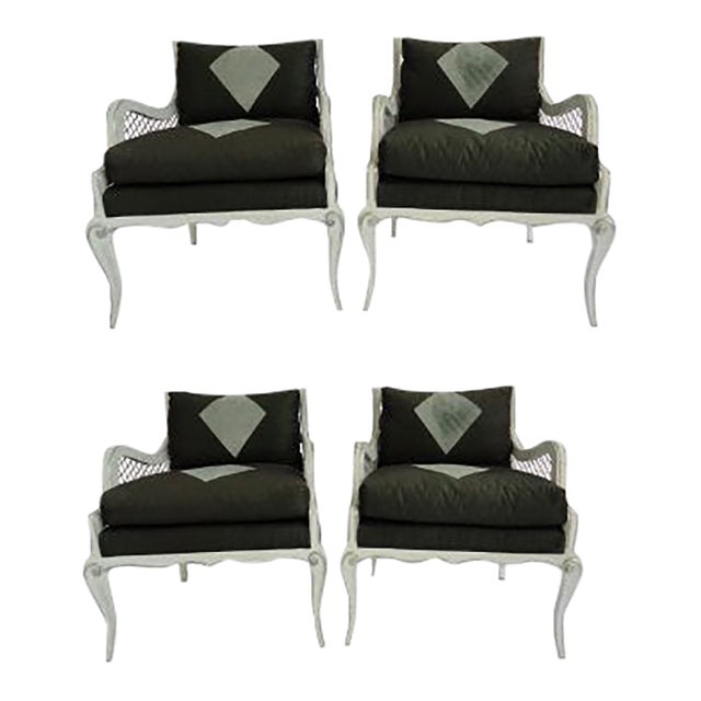Vintage Harlequin Armchairs Attributed to Maison Jansen Set of 4 For Sale