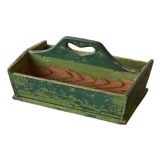 Antique Green Polychrome Pine Knife Box, Mid-Late 19th Century For Sale