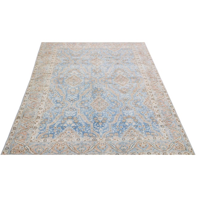 Persian Antique Handmade Blue Persian Tabriz Wool Rug With Allover Motif For Sale - Image 3 of 7