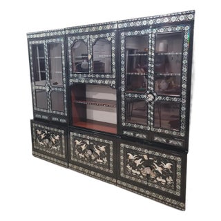 Vintage Korean 3-Piece Mother-of-Pearl Display Cabinet Wall Unit For Sale