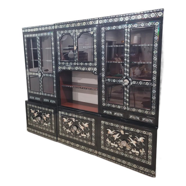 Vintage Korean 3-Piece Mother-of-Pearl Display Cabinet Wall Unit For Sale