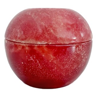 Antique Red Apple Alabaster Trinket Box Bowl Lid Marble Stone Jewelry Italy For Sale