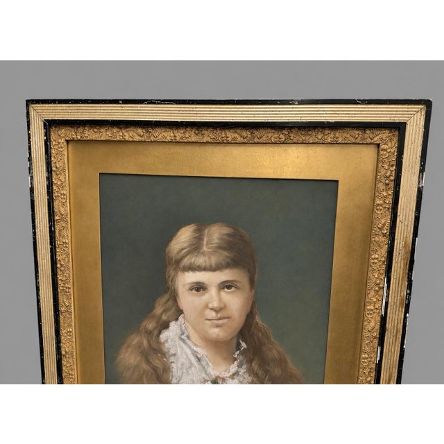 Traditional Antique Pastel Portrait Painting Young Woman Victorian Gilt Frame Framed Art For Sale - Image 3 of 7