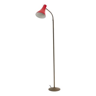 Brass Reading Lamp with Red Cone and Handle, 1950s For Sale