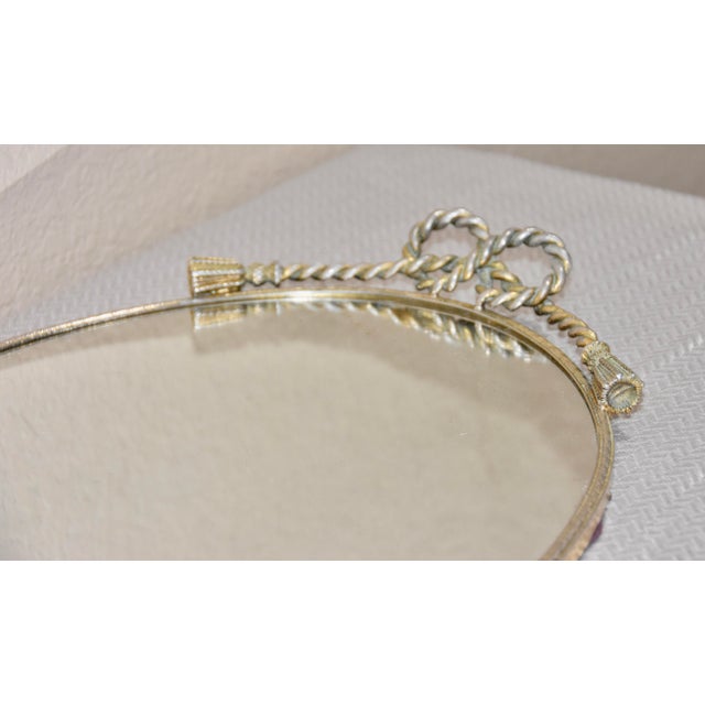 Italian Art Deco Vanity Mirror Tray Rope Handles Gold Hollywood Regency 20"x13" For Sale In Palm Springs - Image 6 of 8