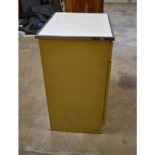 Vintage 1950s Yellow Metal Kitchen Cabinet W/ Formica Top Mid-Century For Sale - Image 14 of 14