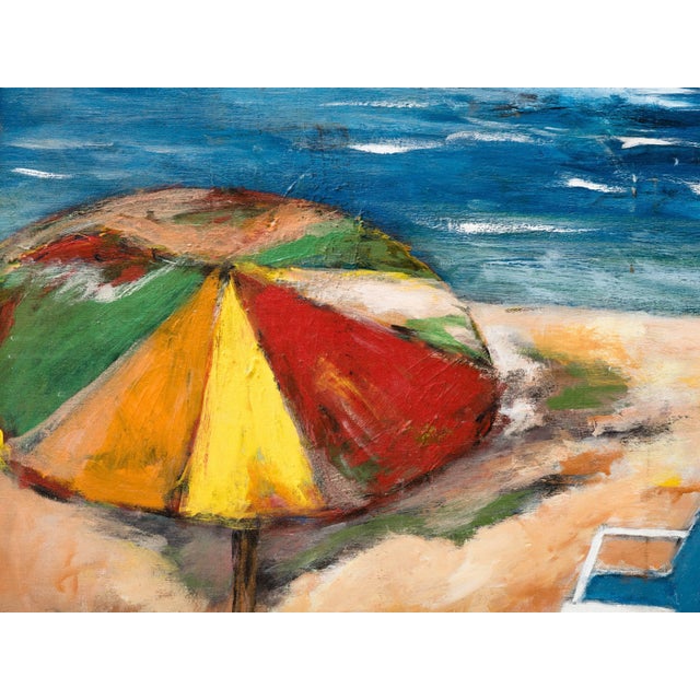 Beige Surrealist Mediterranean Beach Scene Painting, circa 1983 For Sale - Image 8 of 11