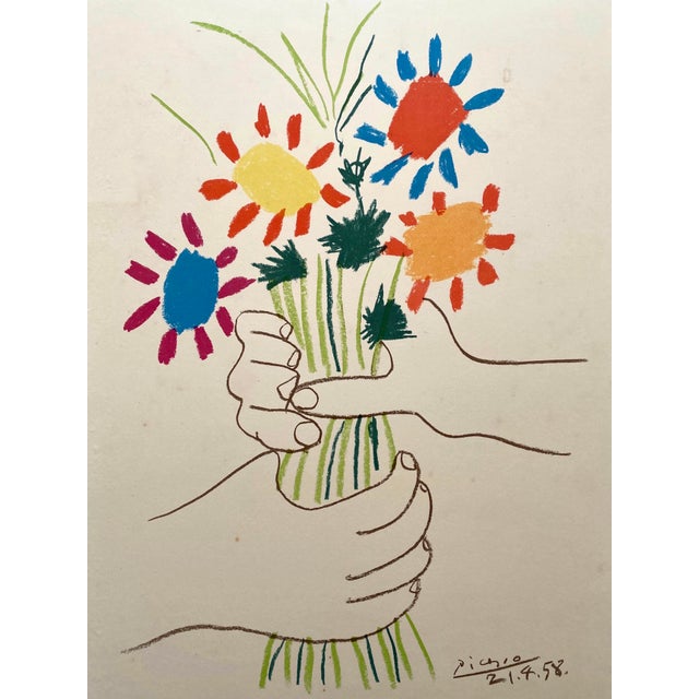 Pablo Picasso Vintage 1958 Mid Century Modern Lithograph Print " Bouquet of Peace " Framed Paix Stockholm Poster For Sale - Image 11 of 15