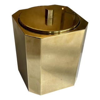 Mid-Century Modern Brass Ice Bucket with Ice Cube Tray and Glass Insert, 1970s For Sale