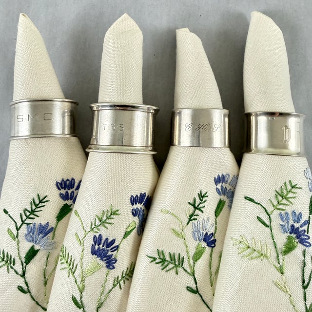Traditional Estate Sterling Silver Napkin Rings, Mixed Set of Four For Sale - Image 3 of 12