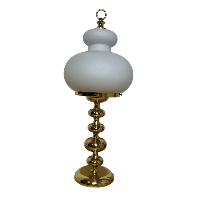 Vintage Table Lamp in Polished Brass with Frosted Glass Dome from Peill & Putzler, 1960s For Sale