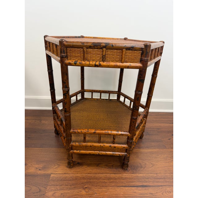 Vintage British Colonial Style Two Tier Hexagonal Side Table For Sale - Image 4 of 6