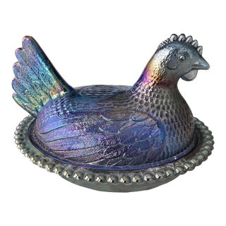 Vintage Indiana Carnival Glass Hen on Nest For Sale