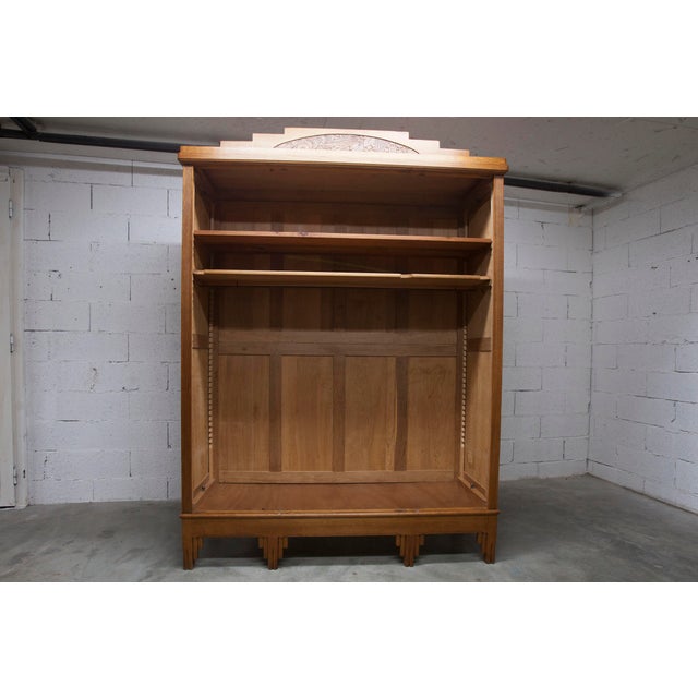 Flemish Art Deco Carved Oak Wardrobe, 1930 For Sale - Image 13 of 18