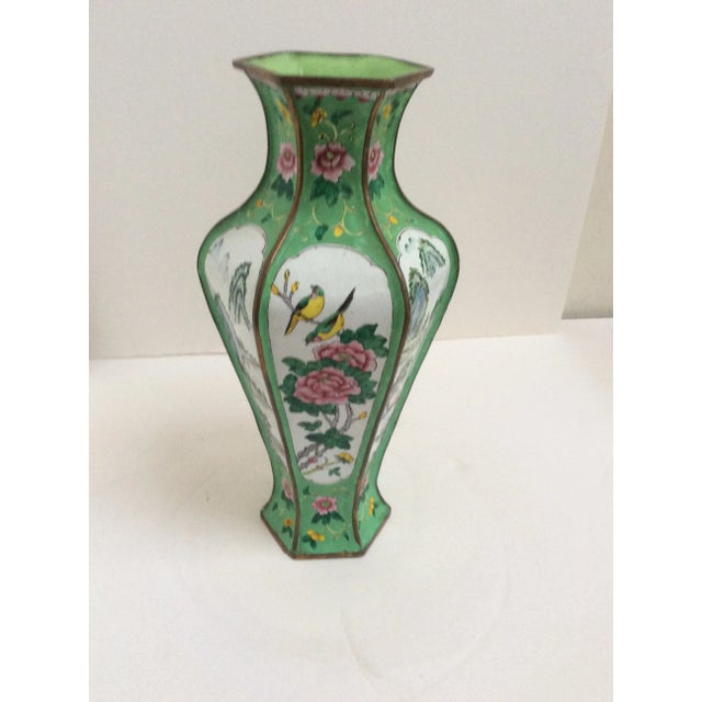Chinoiserie Decorative Chinese Canton Enamel Vase For Sale - Image 3 of 8