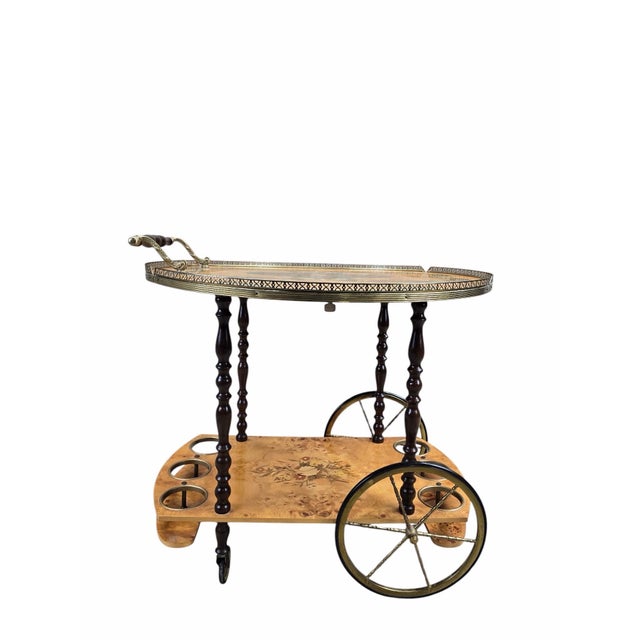 Vintage Italian Burl Marquetry Tea Bar Cart For Sale - Image 10 of 12