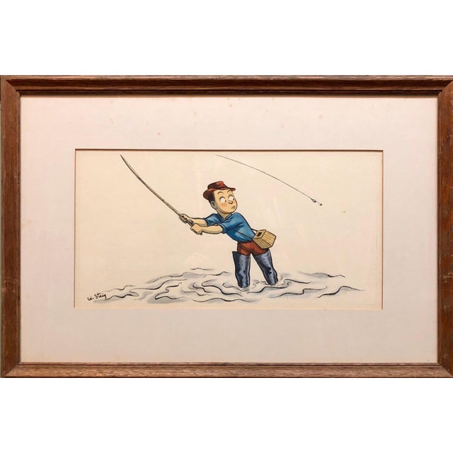 William Steig (b.1907), Whimsical Fishing Illustration Cartoon 1938 Mt Tremblant Ski Lodge William Steig, 1938 For Sale