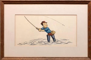 William Steig (b.1907), Whimsical Fishing Illustration Cartoon 1938 Mt Tremblant Ski Lodge William Steig, 1938