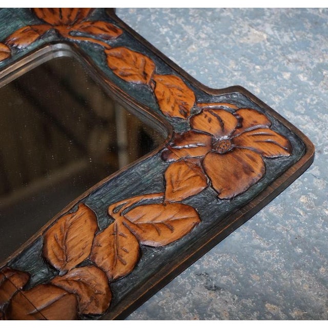 Antique French Art Nouveau Floral Carved Wall Mirror For Sale - Image 4 of 9