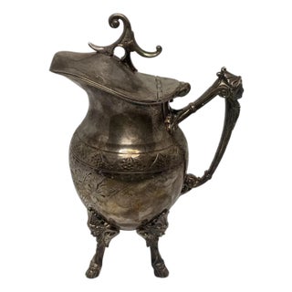19th Century Victorian Silver Plate Creamer: Simpson Hall Miller Floral Design For Sale