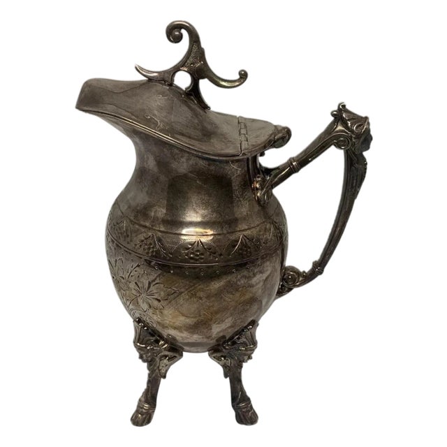 19th Century Victorian Silver Plate Creamer: Simpson Hall Miller Floral Design For Sale