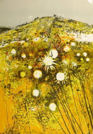 French Lithograph - Multiple Toned Yellow Sunflower Field