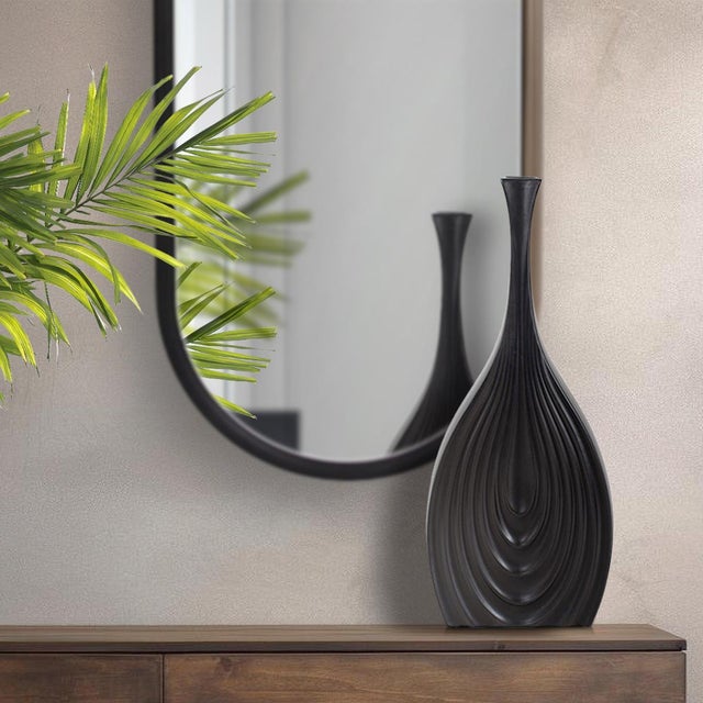 Black Onion Tapered Low Ceramic Vase For Sale - Image 11 of 11
