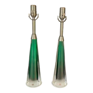 Pair of Swedish Mid-Century Modern Jade Green Kosta Lamps, Perfume Bottle Shape
