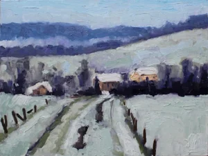 Winter Backroads Virginia City, Impressionist Oil Painting