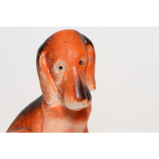 Sculpture Materials Vintage American Carved and Painted Chalkware Orange Puppy With Blue Bow Figurine For Sale - Image 7 of 10