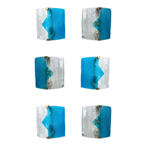 Set of 6 Sconces Blue Murano Glass by I Tre, Italy, 1970s
