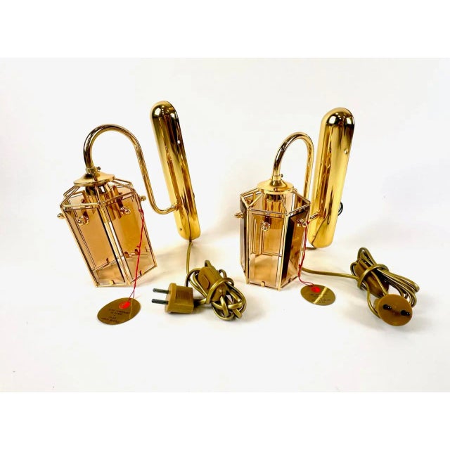 1970s Gold Plated Smoked Glass Wall Lamps Model 1720 1 from Sego Armatur AS, Sweden, 1970s, Set of 2 For Sale - Image 5 of 16
